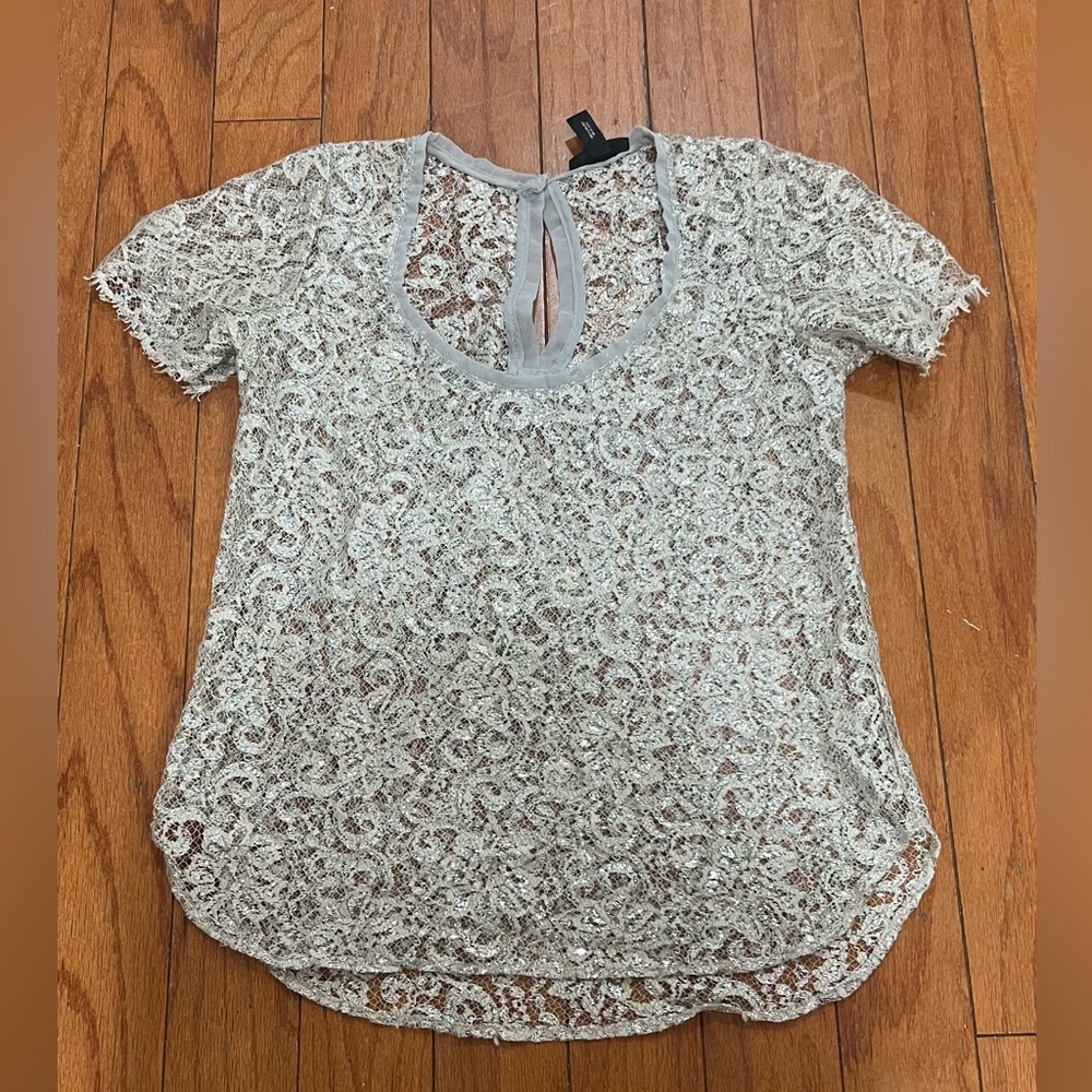 Aqua Lace sparkly Blouse size XS